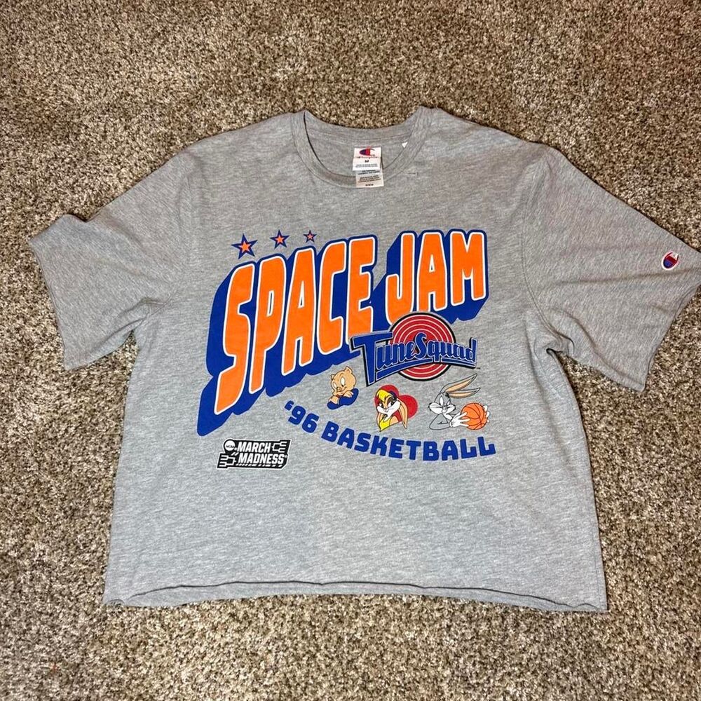 Champion Space Jam Tune Squad 96' Crop Top Tee Gray Medium